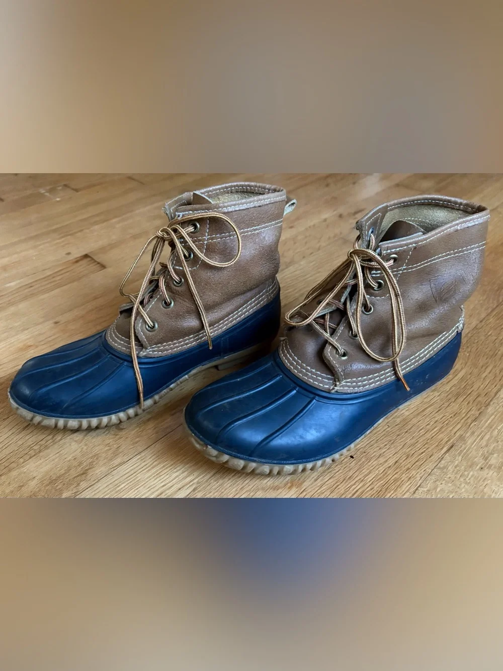 LaCrosse Vintage Classic Duck Boots - Navy and Brown Lace-Up Waterproof Boots